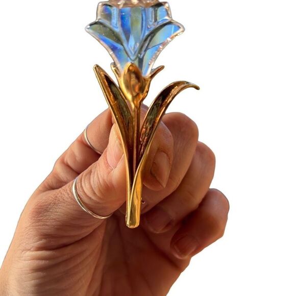 Vintage Swarovski Signed Crystal Gold Plated Flower Designer Brooch - Picture 8 of 9